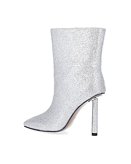 360 degree animation of product Silver glitter heeled ankle boots frame-5