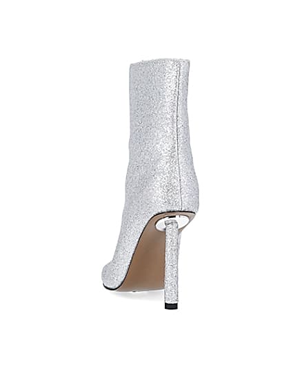 360 degree animation of product Silver glitter heeled ankle boots frame-8