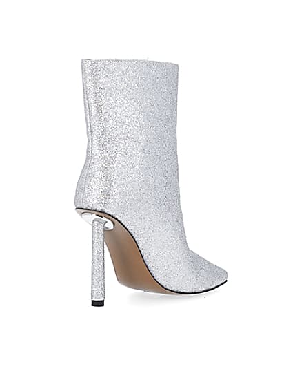 360 degree animation of product Silver glitter heeled ankle boots frame-12