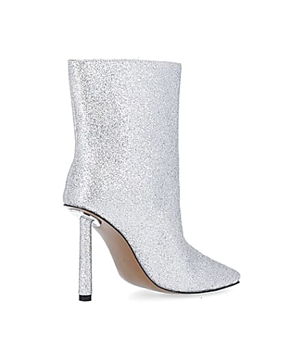 360 degree animation of product Silver glitter heeled ankle boots frame-13