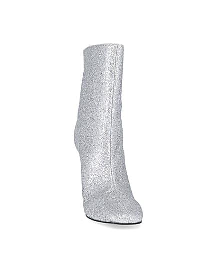 360 degree animation of product Silver glitter heeled ankle boots frame-20