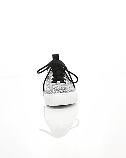 360 degree animation of product Silver glitter lace up creeper trainers frame-4