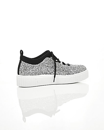 360 degree animation of product Silver glitter lace up creeper trainers frame-11