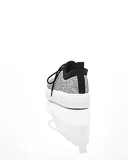 360 degree animation of product Silver glitter lace up creeper trainers frame-17