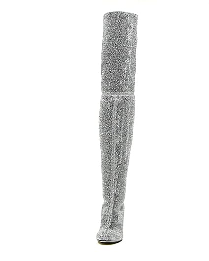 360 degree animation of product Silver glitter over-the-knee stretch boots frame-3
