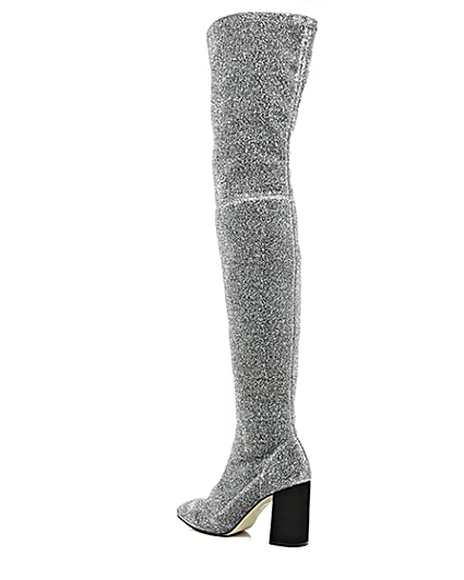 360 degree animation of product Silver glitter over-the-knee stretch boots frame-19