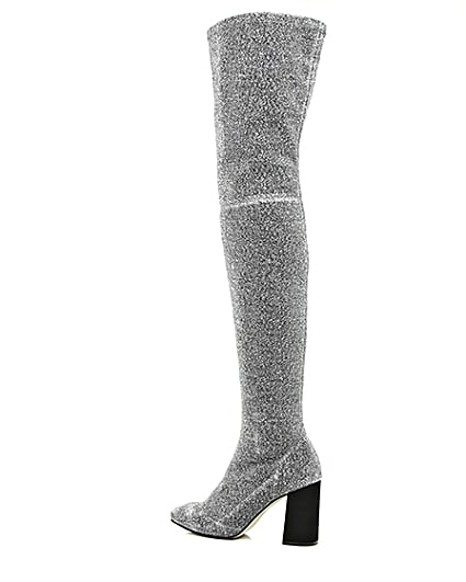 360 degree animation of product Silver glitter over-the-knee stretch boots frame-20