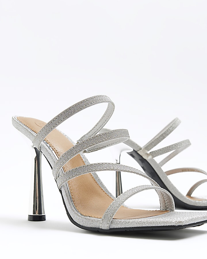 Silver glittered heeled mule sandals