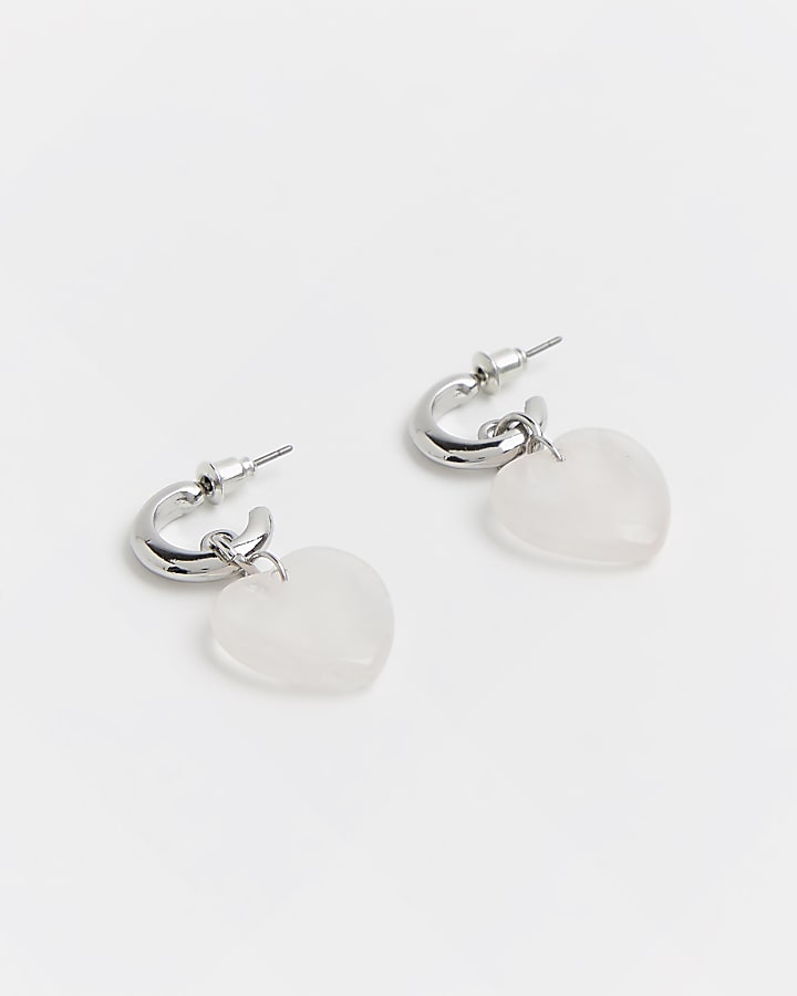 Silver heart drop earrings
