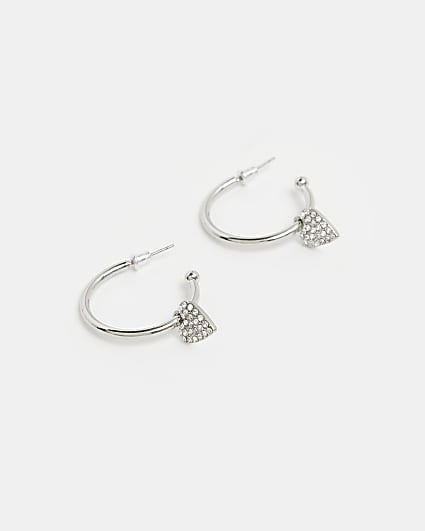Silver heart hoop earrings