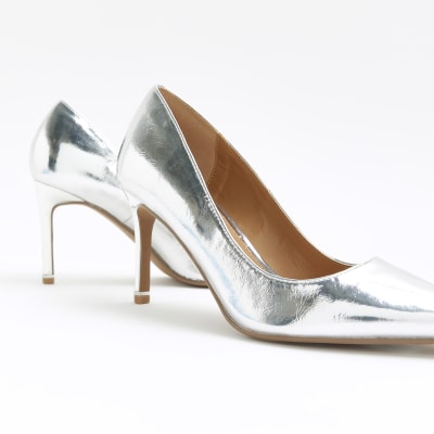 Silver heeled court shoes | River Island