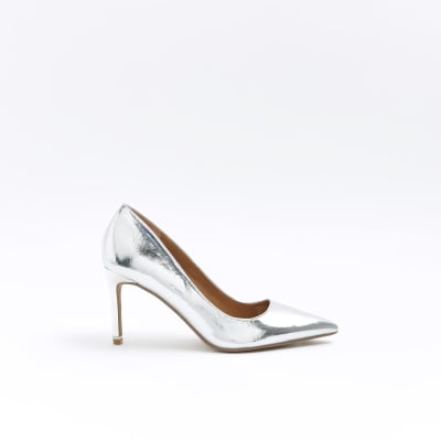 Silver heeled court shoes | River Island