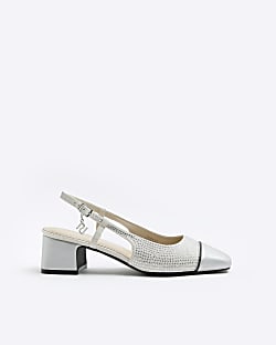 Silver heeled slingback shoes