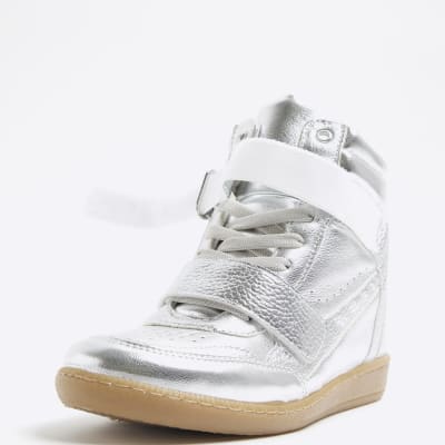 Silver High Top Wedge Trainers River Island