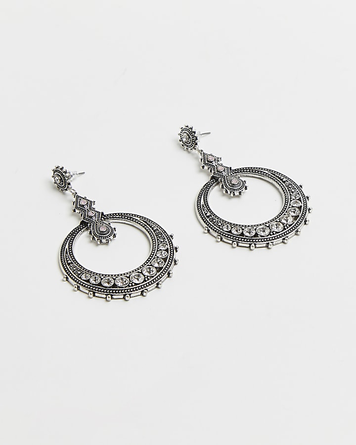 Silver hoop drop earrings