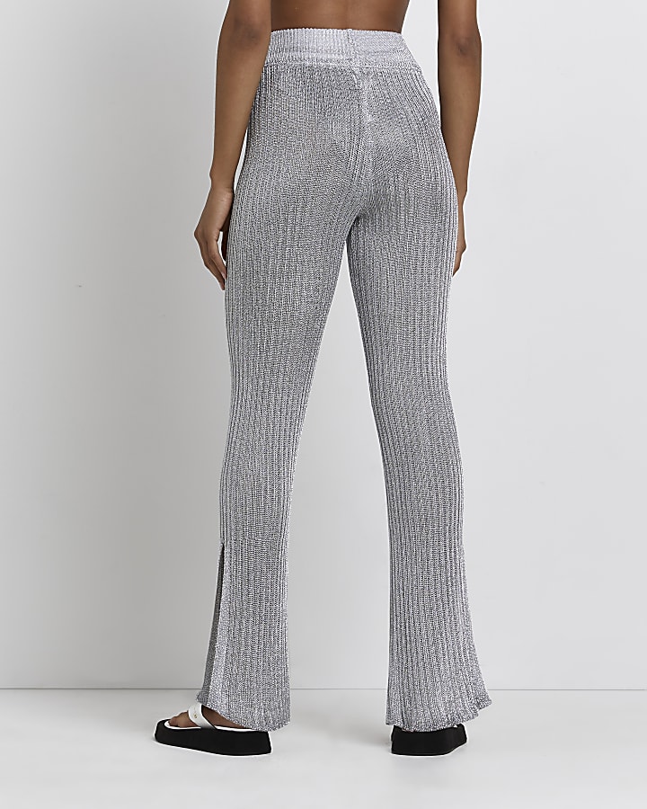 Silver knitted flared trousers