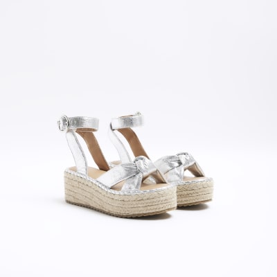 Silver Knot Flatform Espadrille Sandals River Island