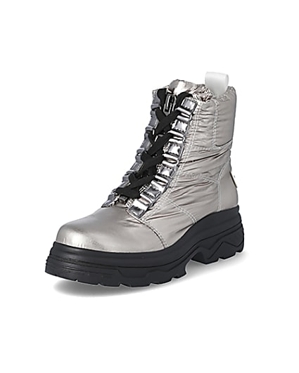 360 degree animation of product Silver lace-up chunky moon boots frame-0