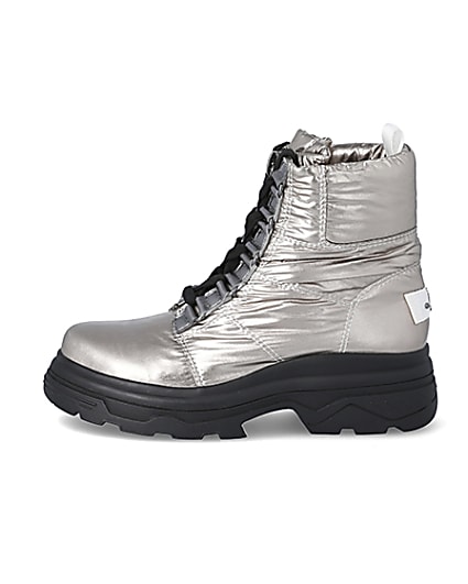 360 degree animation of product Silver lace-up chunky moon boots frame-3