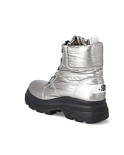 360 degree animation of product Silver lace-up chunky moon boots frame-6