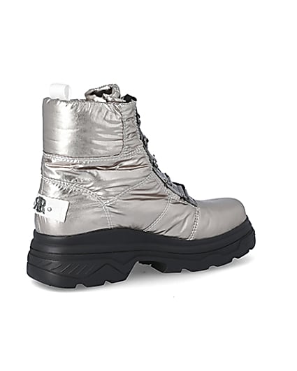 360 degree animation of product Silver lace-up chunky moon boots frame-13
