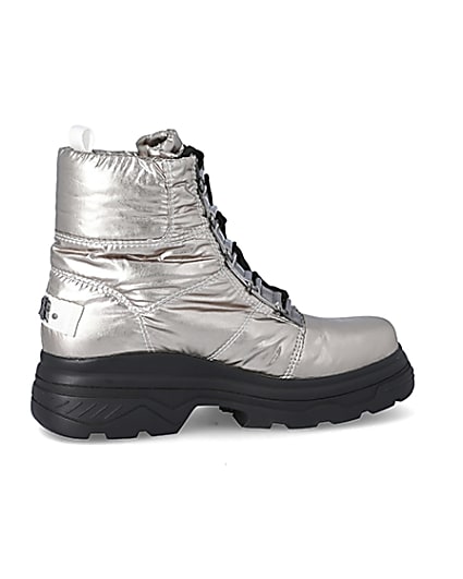 360 degree animation of product Silver lace-up chunky moon boots frame-14