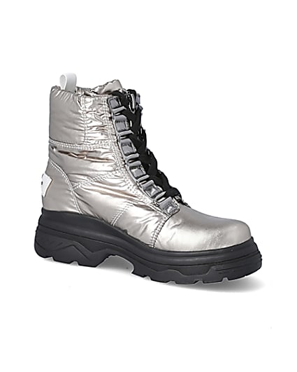 360 degree animation of product Silver lace-up chunky moon boots frame-17