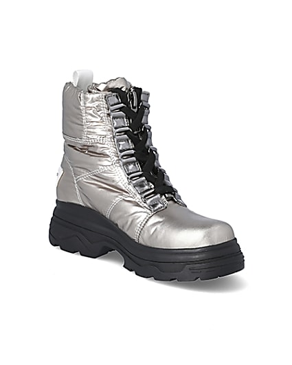 360 degree animation of product Silver lace-up chunky moon boots frame-18