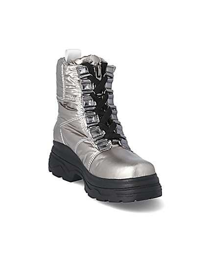 360 degree animation of product Silver lace-up chunky moon boots frame-19