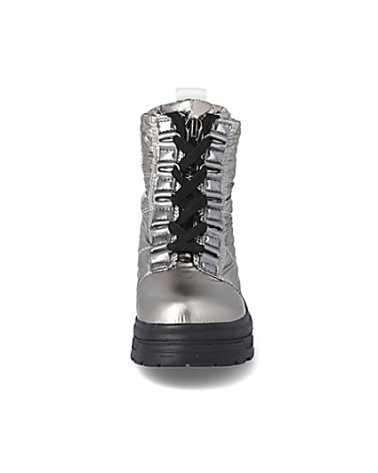360 degree animation of product Silver lace-up chunky moon boots frame-21