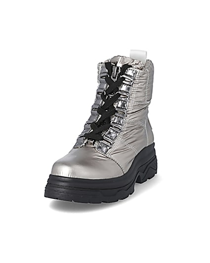 360 degree animation of product Silver lace-up chunky moon boots frame-23
