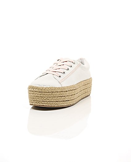 360 degree animation of product Silver lace-up espadrille flatform trainers frame-2