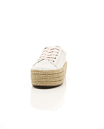 360 degree animation of product Silver lace-up espadrille flatform trainers frame-3