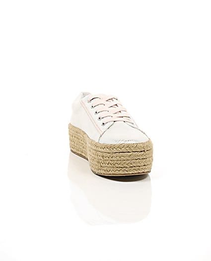 360 degree animation of product Silver lace-up espadrille flatform trainers frame-5