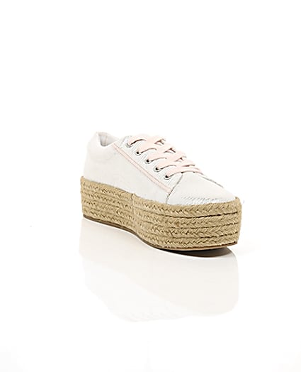 360 degree animation of product Silver lace-up espadrille flatform trainers frame-6