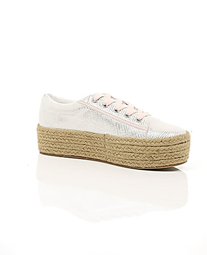 360 degree animation of product Silver lace-up espadrille flatform trainers frame-8