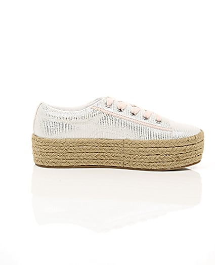 360 degree animation of product Silver lace-up espadrille flatform trainers frame-10