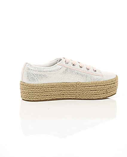 360 degree animation of product Silver lace-up espadrille flatform trainers frame-11