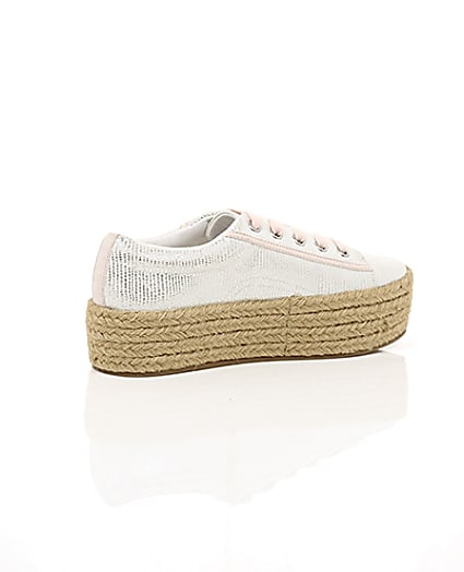 360 degree animation of product Silver lace-up espadrille flatform trainers frame-12