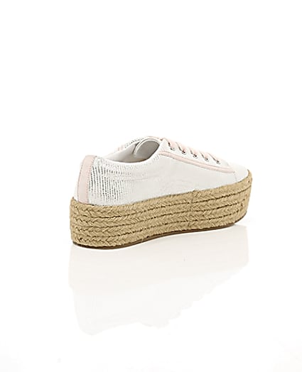 360 degree animation of product Silver lace-up espadrille flatform trainers frame-13