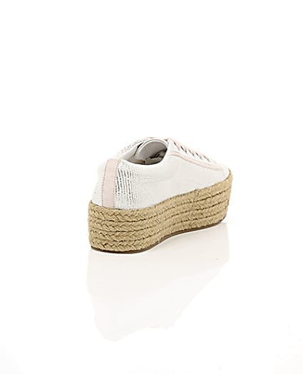 360 degree animation of product Silver lace-up espadrille flatform trainers frame-14
