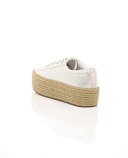 360 degree animation of product Silver lace-up espadrille flatform trainers frame-18