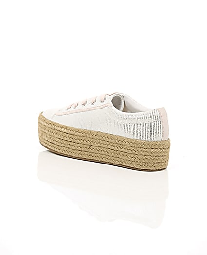 360 degree animation of product Silver lace-up espadrille flatform trainers frame-19