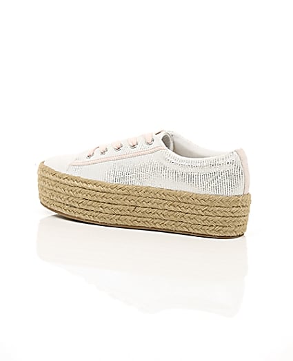 360 degree animation of product Silver lace-up espadrille flatform trainers frame-20