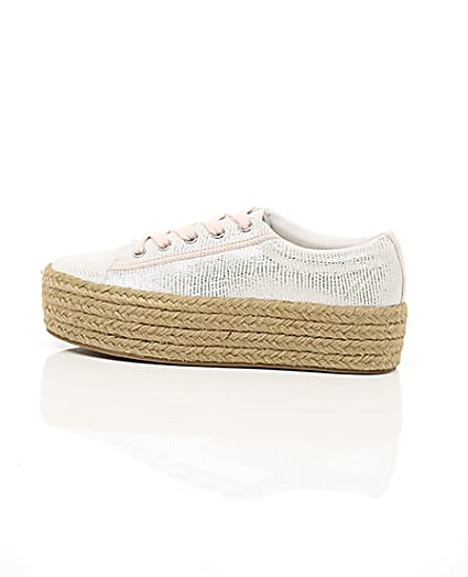 360 degree animation of product Silver lace-up espadrille flatform trainers frame-21