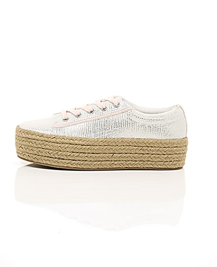 360 degree animation of product Silver lace-up espadrille flatform trainers frame-22
