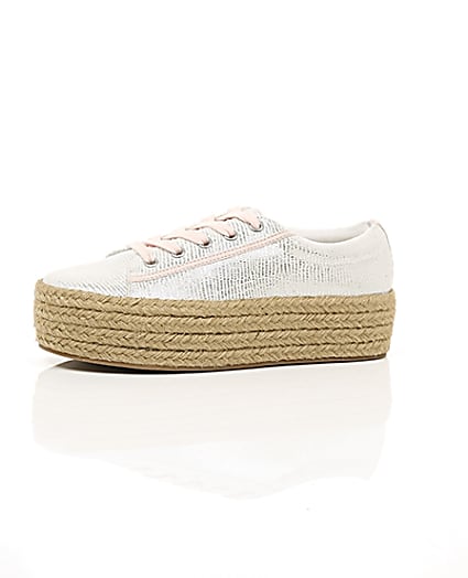 360 degree animation of product Silver lace-up espadrille flatform trainers frame-23