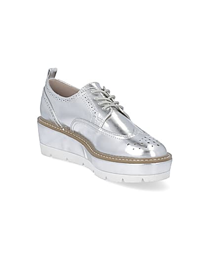 360 degree animation of product Silver lace-up flatform brogue shoes frame-18