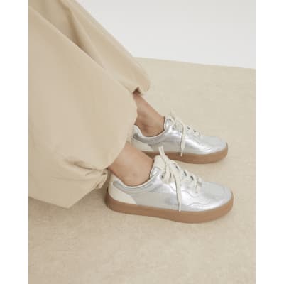Silver Lace Up Trainers