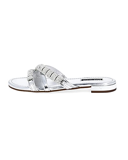 360 degree animation of product Silver leather embellished Mule sandals frame-3